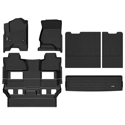 HAFIDI® Floor Mats & Cargo Liner & Seatback Cargo Set Fit for Chevrolet Chevy Tahoe & GMC Yukon 2015-2020 (7 Seats) All Weather TPE Anti-Slip Car Full Set Floor Liners Custom Accessories-Black 