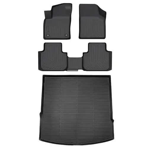 HAFIDI® Floor Mats & Cargo Liner Set Fit for 2020-2025 2026 Volkswagen Atlas Cross Sport (5 Passenger) All Weather Protection TPE Anti-Slip Car Floor Liners VW Atlas Cross Sport Accessories -Black - 1