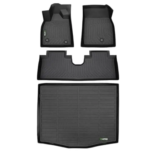 HAFIDI® Floor Mats & Cargo Liner Set Fit for 2021-2024 2025 Ford Mustang Mach E (Not for Mustang) All Weather Protection TPE Anti-Slip Automotive Full Set Floor Liners Custom Accessories - Black - HAFIDI