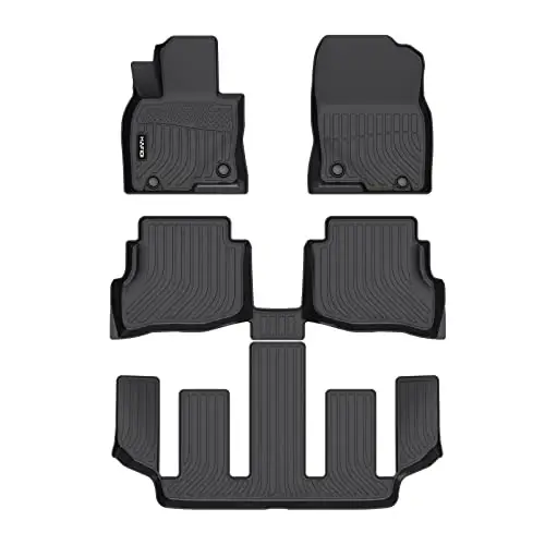 HAFIDI® Floor Mats Fit for 2020-2023 Mazda CX-9 (6 Seater Models with 2nd Row Bucket Seats Without Center Console) TPE Car Floor Liners Fits 1st & 2nd & 3rd Row Full Set CX9 Custom Accessories, Black 