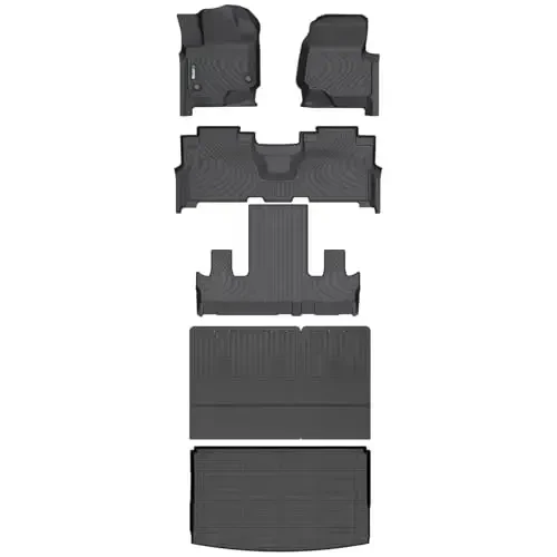 HAFIDI® Floor Mats & Cargo Liner & Seatback Cargo Set Fit for 2021-2025 Ford Expedition Max 7 Seats All Weather Protection TPE Anti-Slip Automotive Full Set Floor Liners Custom Accessories - Black - HAFIDI