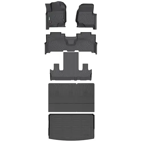 HAFIDI® Floor Mats & Cargo Liner & Seatback Cargo Set Fit for 2021-2024 Ford Expedition Max 7 Seats All Weather Protection TPE Anti-Slip Full Set Floor Liners Custom Accessories - Black 
