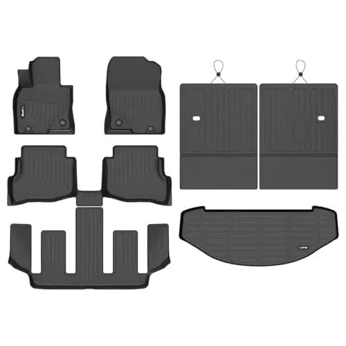 HAFIDI® Floor Mats & Cargo Liner & Seatback Cargo Set Fit for 2020-2023 Mazda CX9 (6 Seater Models with 2nd Row Bucket Seats Without Center Console) TPE Full Set Floor Mats Custom Accessories - Black 