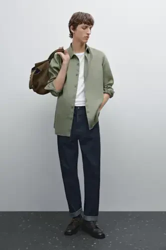 Hafif %100 keten gömlek-AÇIK YEŞİL - MASSIMO DUTTI (1)