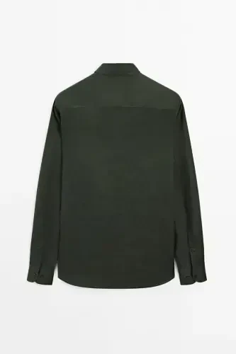 Hafif %100 keten ko'ylak-HAKI - 1