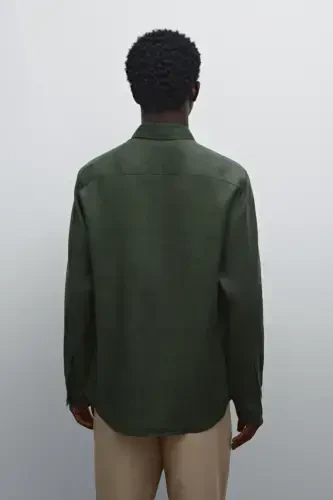 Hafif %100 keten ko'ylak-HAKI - 6