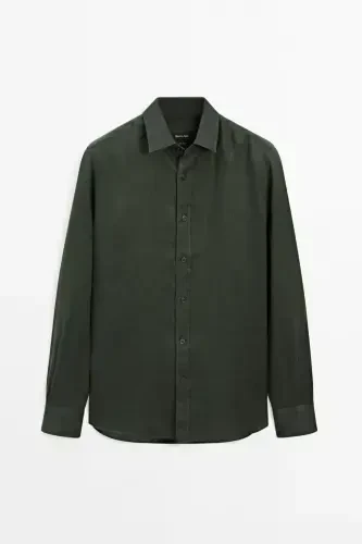 Hafif %100 keten ko'ylak-HAKI - 7