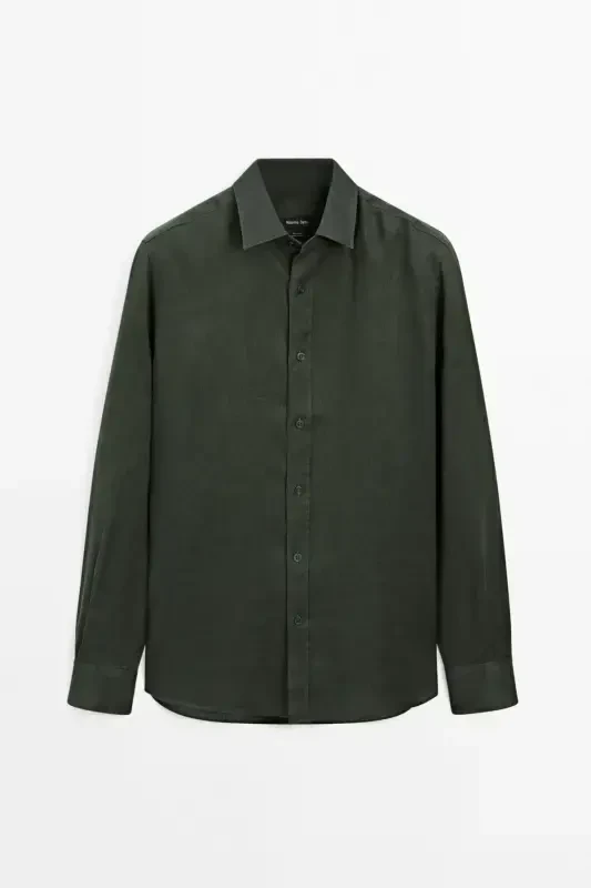 Hafif %100 keten ko'ylak-HAKI - 7