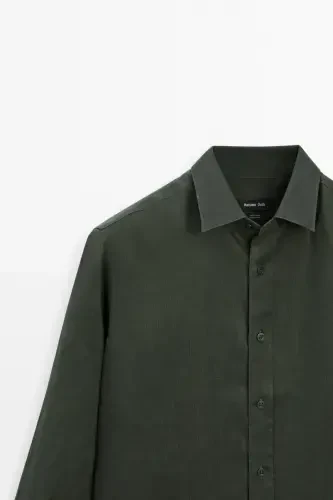 Hafif %100 keten ko'ylak-HAKI - 8