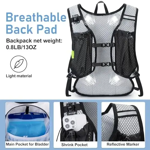 Lightweight Hydration Backpack, Running Backpack with 2L Water Bladder, Hydro Water Daypack for Cycling Hiking Rave for Men Women - 3