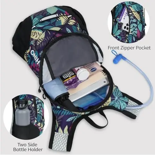 Lightweight Hydration Backpack, Running Backpack with 2L Water Bladder, Hydro Water Daypack for Cycling Hiking Rave for Men Women - 4