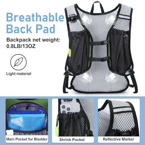 Lightweight Hydration Backpack, Running Backpack with 2L Water Bladder, Hydro Water Daypack for Cycling Hiking Rave for Men Women - 4