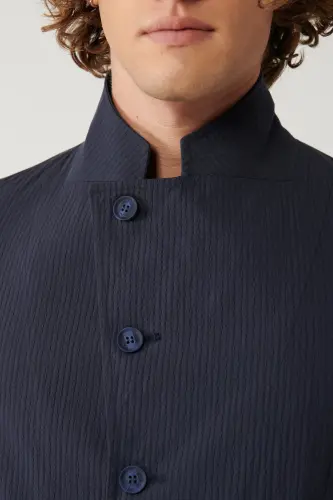 Erkek Lacivert Dik Yaka Cepli Astarsız Lightweight Blazer Comfort Slim Fit Ceket A41Y4028 - 5