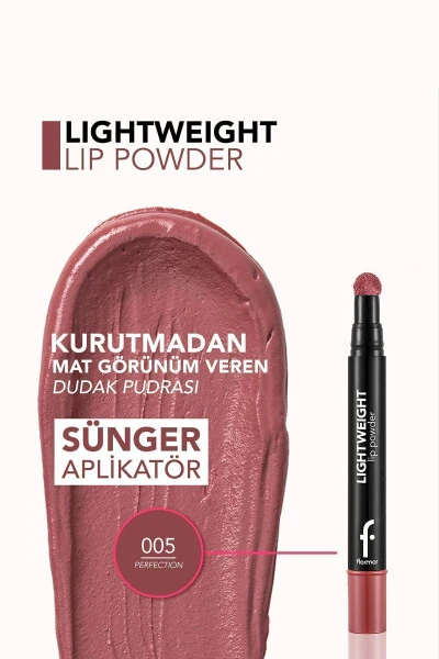 Hafif Yapılı Mat Dudak Pudrası (Pembe) - Lightweight Lip Powder - 005 Perfection - 8682536007474-005 PERFECTION - 10