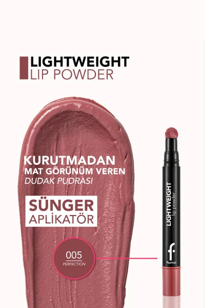 Hafif Yapılı Mat Dudak Pudrası (Pembe) - Lightweight Lip Powder - 005 Perfection - 8682536007474-005 PERFECTION - 25