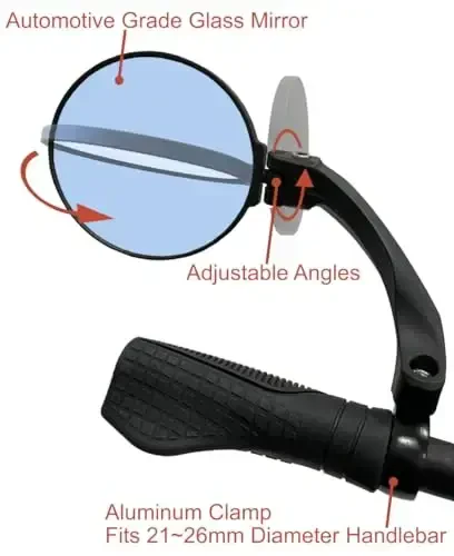 Hafny 2024 NEW Handlebar E-Bike Mirror - Large Round Surface, HD Automotive Grade Glass, Safe Blast-Resistance, Anti-glare Blue Left - 3