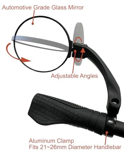 Hafny 2024 NEW Handlebar E-Bike Mirror, Round Large Surface Mirror, HD Automotive Grade Glass Bicycle Mirror, Safe Blast-Resistance Cycling Mirror, HF-M958-FR01 (Silver Left) - 3