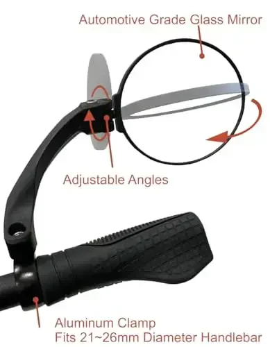 Hafny 2024 YANGI Rul E-Bike oynasi, Yumaloq Katta Yuzali Oyna, HD Avtomobil Darajali Shisha Velosiped oynasi, Xavfsiz Portlashga chidamli Velosiped oynasi, HF-M958-FR01 (Kumush O'ng) - 3