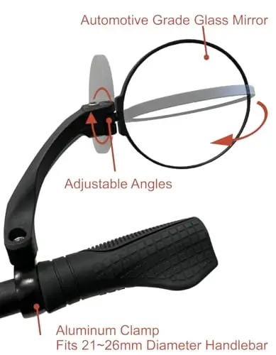 afny NEW Handlebar E-Bike Mirror, Round Large Surface, HD Automotive Grade Glass Bicycle, Safe Blast-Resistance Cycling, HF-M958-FR01 (Silver Right) - 3