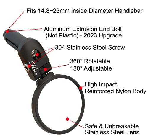Hafny Bar End Bike / Bicycle Mirror, zanglamaydigan po'lat linzali, xavfsiz sozlanadigan orqa ko'rinishli velosiped / elektron velosiped oynasi, HF-MR083 (qora 62mm) - 2