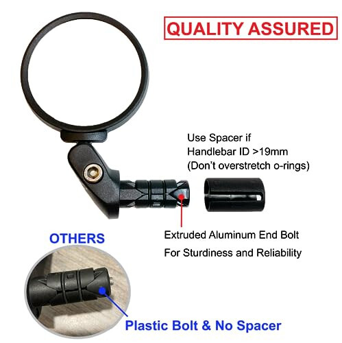 Hafny Bar End Bike / Bicycle Mirror, zanglamaydigan po'lat linzali, xavfsiz sozlanadigan orqa ko'rinishli velosiped / elektron velosiped oynasi, HF-MR083 (qora 62mm) - 4