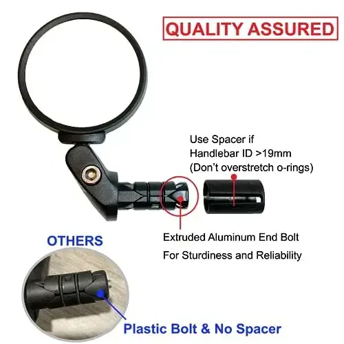 Hafny Bar End Bike Mirror - Stainless Steel Lens, Safe Adjustable Rearview, Cycle, E-bike - HF-MR087 (Black 68 Diameter) - 3