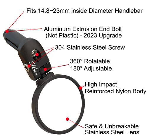 Hafny Bar End Bike / Bicycle Mirror, Stainless Steel Lens , Safe Adjustable Rearview Cycle / E-bike Mirror, HF-MR083 (Black 62mm) - 2