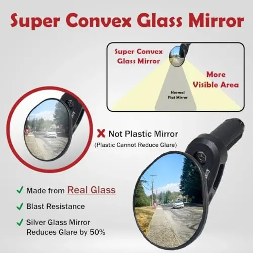 Hafny Drop Bar Bike Mirror, HD Automotive Grade Glass, Shatter-Proof, Super Convex Lens, Bar End Mirror, Cycling Mirror, HF-M956-FR06 (Silver Glass) - HAFNY (1)