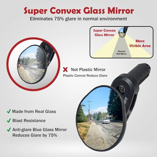 Hafny Drop Bar Bike Mirror, HD, Shatter-Proof, HD Convex Blue Glass Mirror (Anti-glare Blue Glass Lens) - 4