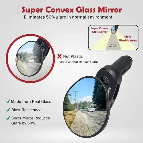 Hafny Drop Bar Bike Mirror, HD, Shatter-Proof, HD Convex Blue Glass, Bar End Mirror, Cycling Mirror, HF-M956S-FR06(Automotive Grade Glass Lens) - 2