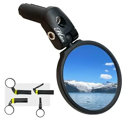 Hafny Bar End Bike Mirror - Stainless Steel Lens, Safe Adjustable Rearview, Cycle, E-bike - HF-MR087 (Black 68 Diameter) 