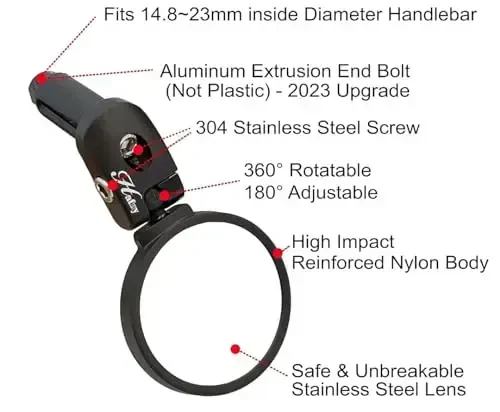 Hafny Bar End Bike Mirror – Unbreakable Stainless Steel Lens, 62mm Diameter (2-Pack), Universal Fit for Road, MTB & E-Bikes - Hafny (1)