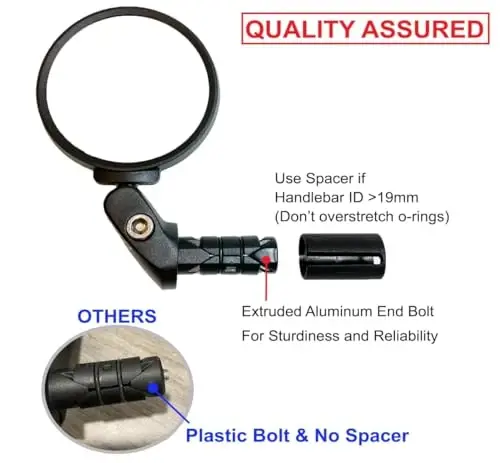 Hafny Bar End Bike Mirror – Unbreakable Stainless Steel Lens, 62mm Diameter (2-Pack), Universal Fit for Road, MTB & E-Bikes - 4