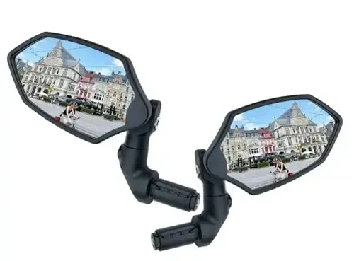 Hafny New Bar End Bike Mirror, HD Glass Lens, Adjustable & Rotatable Safe Rearview Bicycle Mirror, Blast-Resistant, HF-M6002-FR08 (Silver Glass (Universal Left or Right), 2 pc) - 1