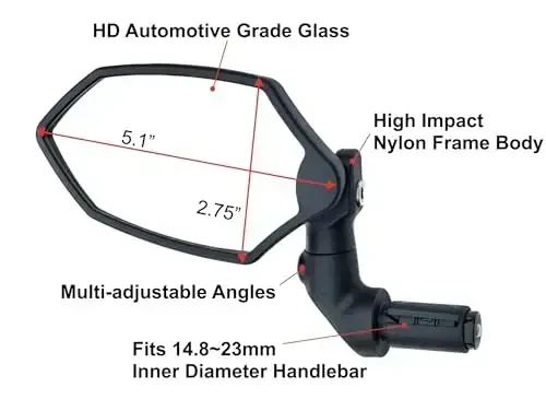 Hafny New Bar End Bike Mirror, HD Glass Lens, Adjustable & Rotatable Safe Rearview Bicycle Mirror, Blast-Resistant, HF-M6002-FR08 (Silver Glass (Universal Left or Right), 2 pc) - 2