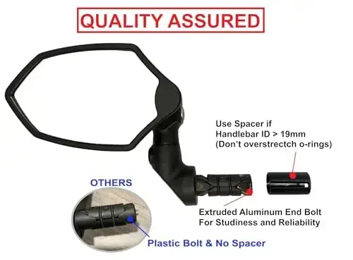 Hafny New Bar End Bike Mirror, HD Glass Lens, Adjustable & Rotatable Safe Rearview Bicycle Mirror, Blast-Resistant, HF-M6002-FR08 (Silver Glass (Universal Left or Right), 2 pc) - 3