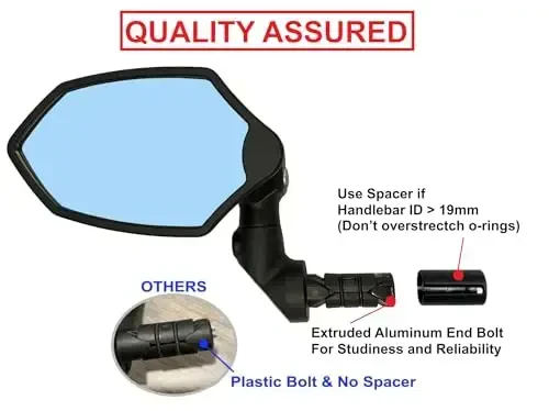 Hafny New Bar End Bike Mirror, HD Glass Lens, Ajustable & Rotatable Safe Rearview Bicycle Mirror, Blast-Resistant, HF-M6002-FR08 (Blue Glass (Universal Left or Right), 1 pc) - 3