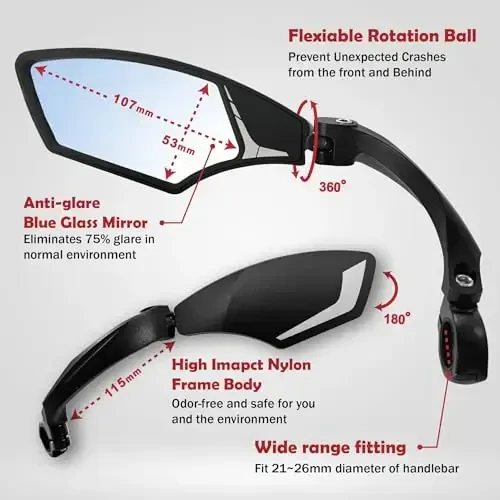 Hafny NEW Handlebar Bike Mirror, HD,Blast-resistant, Glass Lens, HF-MR095 (Anti-glare left) - HAFNY (1)