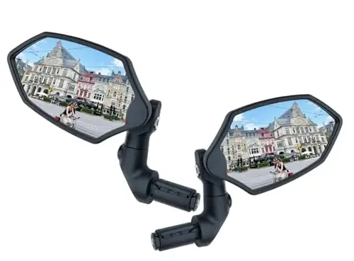 Hafny New Bar End Bike Mirror, HD Glass Lens, Adjustable & Rotatable Safe Rearview Bicycle Mirror, Blast-Resistant, HF-M6002-FR08 (Silver Glass (Universal Left or Right), 2 pc) 