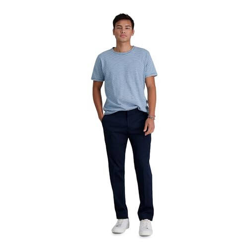 Haggar Erkek Premium Ütü Gerektirmeyen Kaki Slim Fit Düz Ön Cepli Günlük Pantolon - 4