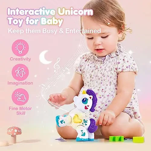 hahaland Toys for 1 Year Old Girl Toddler Girl Toys Unicorn Musical Light up Baby Girls, Interactive Travel One Year Old Baby Girl Birthday Gifts - 2