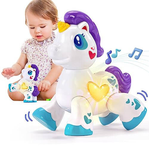 hahaland Toys for 1 Year Old Girl Toddler Girl Toys Unicorn Musical Light up Baby Girls, Interactive Travel One Year Old Baby Girl Birthday Gifts - 1