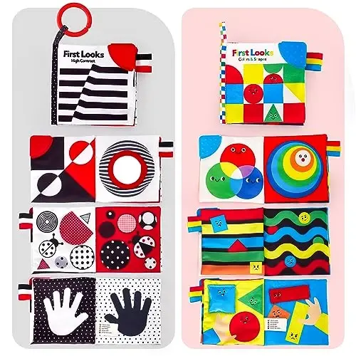 hahaland Baby Books 0-6 Months - 2PCS Infant Toys 0-6m Tummy Time Babies Toy Newborn Toys High Contrast Visual Development Sensory Book Baby Girl Boy Shower Christmas Birthday Gift Stocking Stuffers - HAHALAND (1)