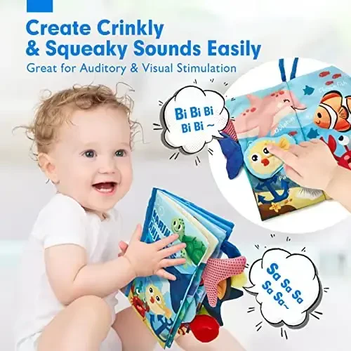 hahaland Baby Books 0-6 Months, Infant Tummy Time Toy Baby Toys 6 to 12 Months Touch Feel Book Baby Gifts for Boy Girl 0-3 Months Learning Toy Baby Christmas Birthday Gifts Stocking Stuffers (Single) - 6