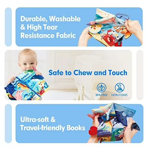 hahaland Baby Books 0-6 Months, Infant Tummy Time Toy Baby Toys 6 to 12 Months Touch Feel Book Baby Gifts for Boy Girl 0-3 Months Learning Toy Baby Christmas Birthday Gifts Stocking Stuffers (Single) - 3