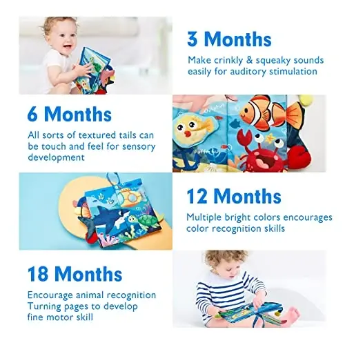 hahaland Baby Books 0-6 Months, Infant Tummy Time Toy Baby Toys 6 to 12 Months Touch Feel Book Baby Gifts for Boy Girl 0-3 Months Learning Toy Baby Christmas Birthday Gifts Stocking Stuffers (Single) - 4