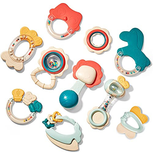 Hahaland Baby Toys 0-6 Months - Baby Teething Toys for Babies 0-6 Months - Infant Baby Toys 6-12 Months - Rattles Teethers for Babies 0-3-6-12 Months - Baby Boy Girl Shower Gifts - hahaland