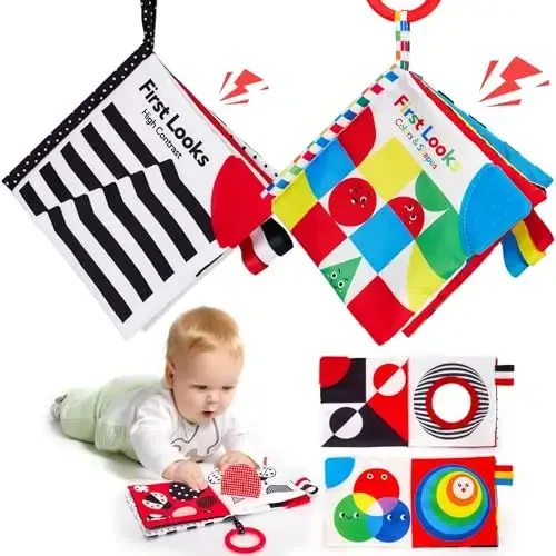 hahaland Baby Books 0-6 Months - 2PCS Infant Toys 0-6m Tummy Time Babies Toy Newborn Toys High Contrast Visual Development Sensory Book Baby Girl Boy Shower Christmas Birthday Gift Stocking Stuffers - 1