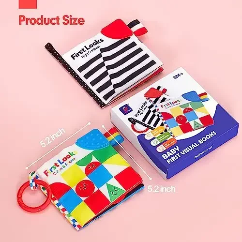 hahaland Baby Books 0-6 Months - 2PCS Infant Toys 0-6m Tummy Time Babies Toy Newborn Toys High Contrast Visual Development Sensory Book Baby Girl Boy Shower Christmas Birthday Gift Stocking Stuffers - 6