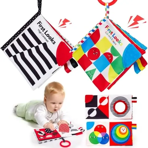 hahaland Baby Books 0-6 Months - 2PCS Infant Toys 0-6m Tummy Time Babies Toy Newborn Toys High Contrast Visual Development Sensory Book Baby Girl Boy Shower Birthday Easter Basket Stuffers - 1